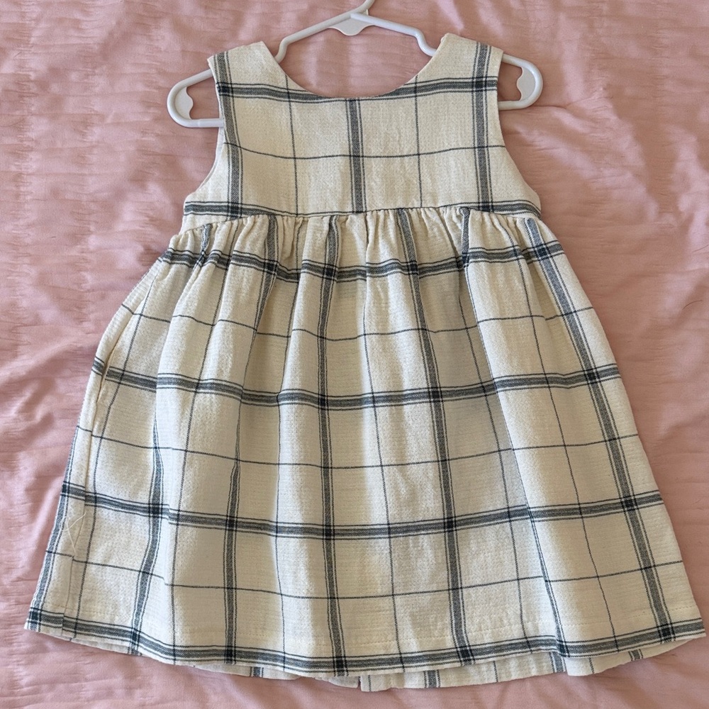 Plaid Sleeveless Kids Dress - Cream and Black